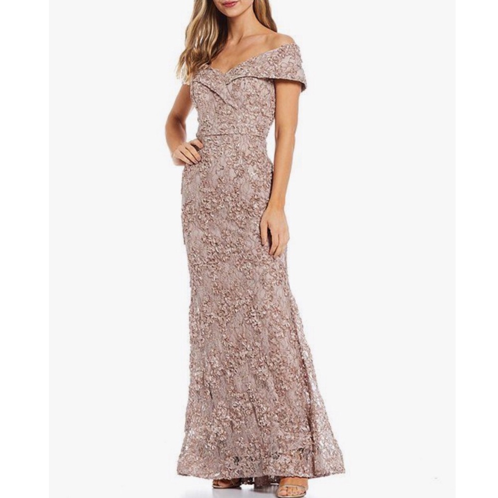 NWT Xscape Off-Shoulder Lace Maxi Dress - Mauve, size 8